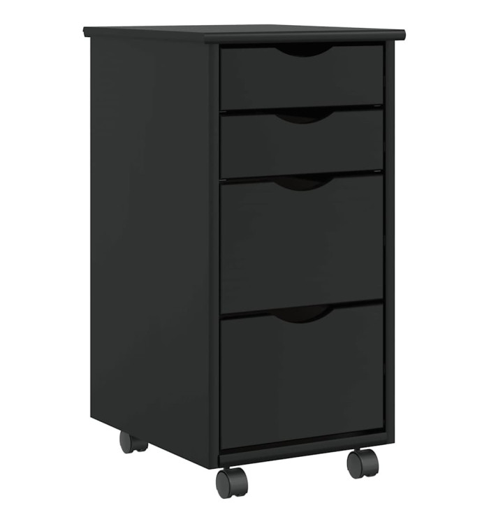 Armoire roulante avec tiroirs MOSS noir bois de pin solide | Mobilier & Déco
