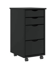 Armoire roulante avec tiroirs MOSS noir bois de pin solide | Mobilier & Déco