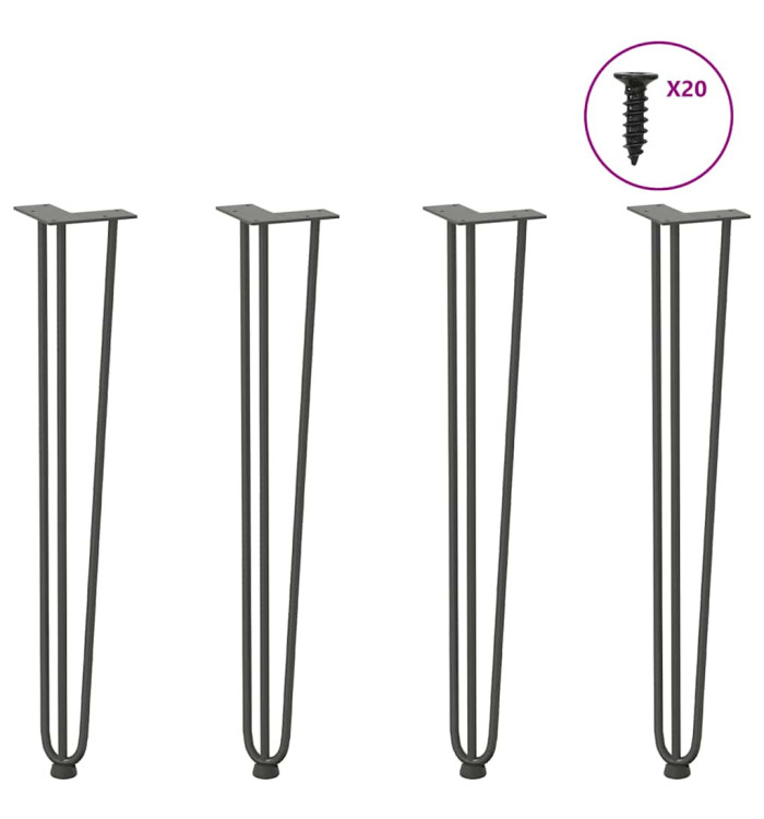 Pieds en épingle à cheveux pour consoles, lot de 4, anthracite, 72 cm, acier massif | Mobilier & Déco