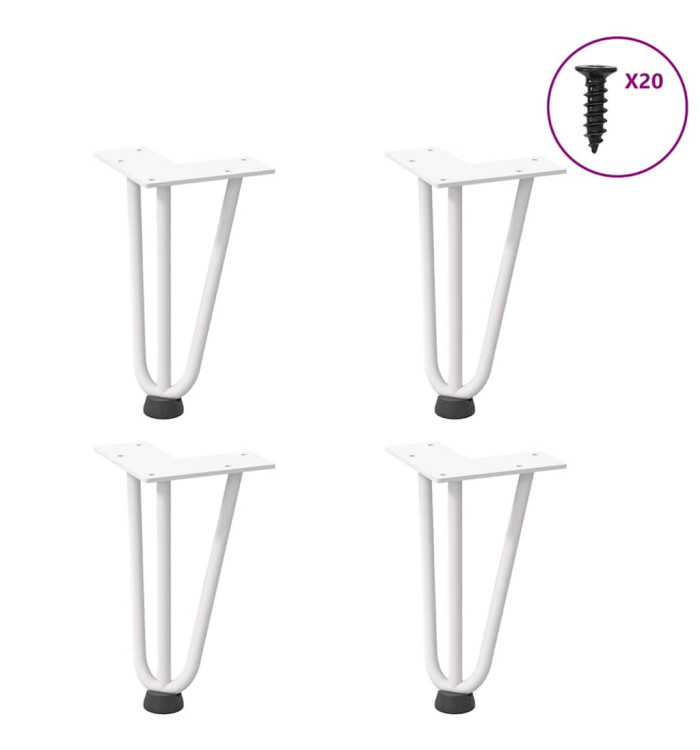 Pieds en épingle à cheveux pour table basse 4 pièces Blanc 20 cm Acier massif | Mobilier & Déco