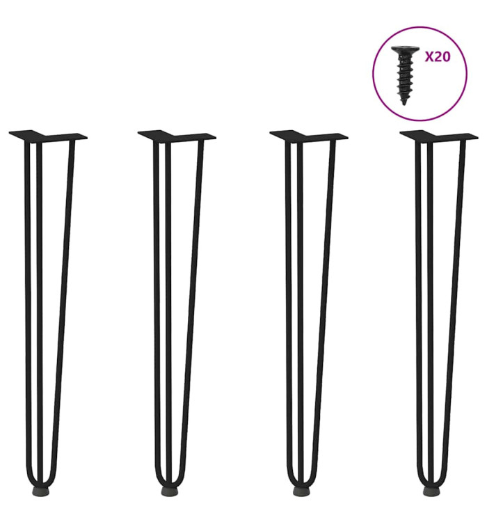 Pieds en épingle à cheveux pour consoles, lot de 4, noir, 72 cm, acier massif | Mobilier & Déco