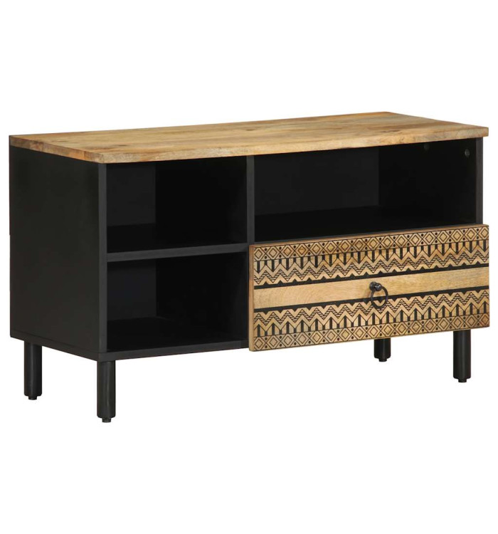 Meuble TV noir 80x33,5x46 cm bois massif manguier brut | Mobilier & Déco