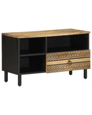 Meuble TV noir 80x33,5x46 cm bois massif manguier brut | Mobilier & Déco