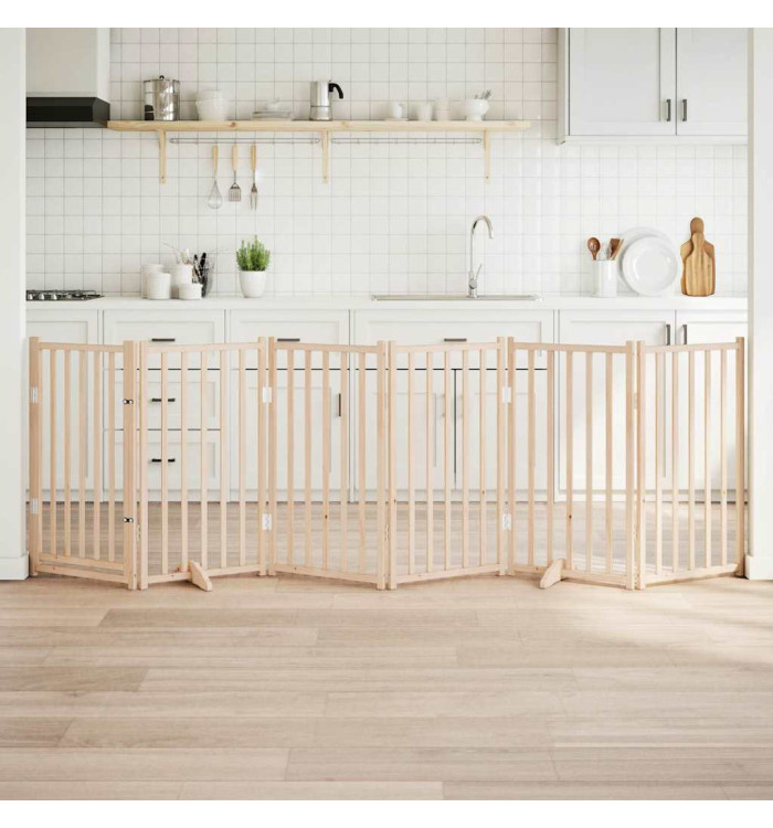 Barrière pour chiens avec porte 6 panneaux bois de sapin massif | Mobilier & Déco