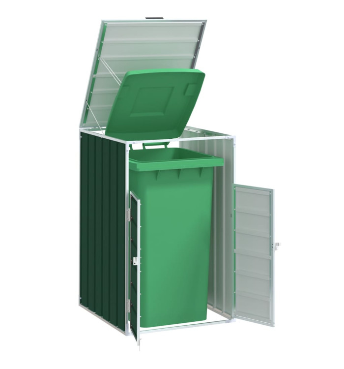 Rangement à roulettes pour poubelles pour bac unique vert acier | Mobilier & Déco