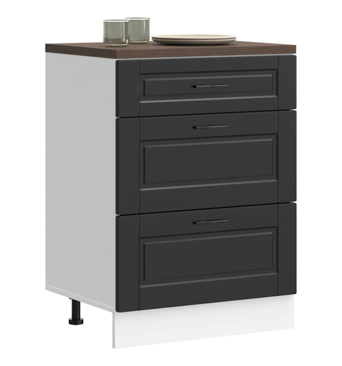Armoire de cuisine Porto noir bois d'ingénierie | Mobilier & Déco
