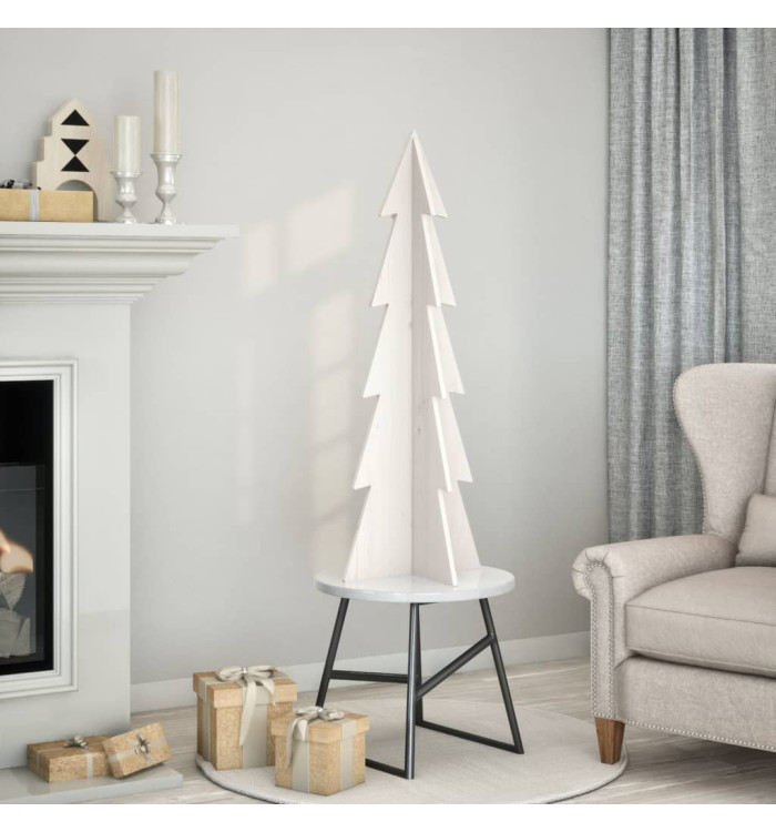 Arbre de Noël en bois pour décoration blanc 112 cm pin massif | Mobilier & Déco