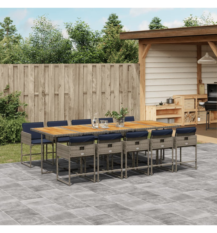 Ensemble à manger de jardin 11pcs avec coussins gris poly rotin | Mobilier & Déco