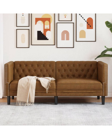 Canapé à 2 places Chesterfield marron similicuir daim | Mobilier & Déco