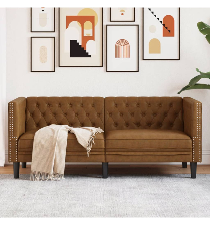 Canapé à 2 places Chesterfield marron similicuir daim | Mobilier & Déco