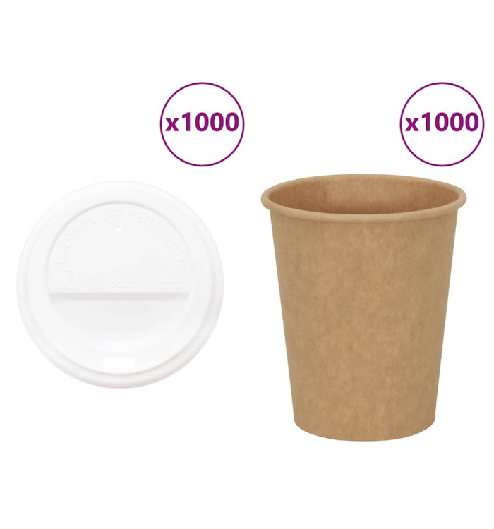 Tasses à café en papier avec couvercles 1000 pcs 8oz 200ml | Mobilier & Déco