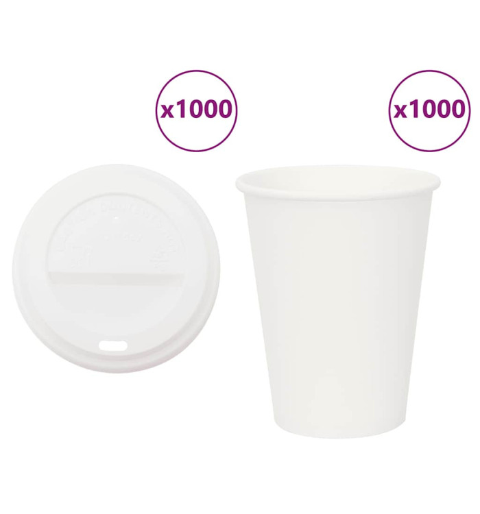 Tasses à café en papier avec couvercles 1000 pcs 12oz 300ml | Mobilier & Déco