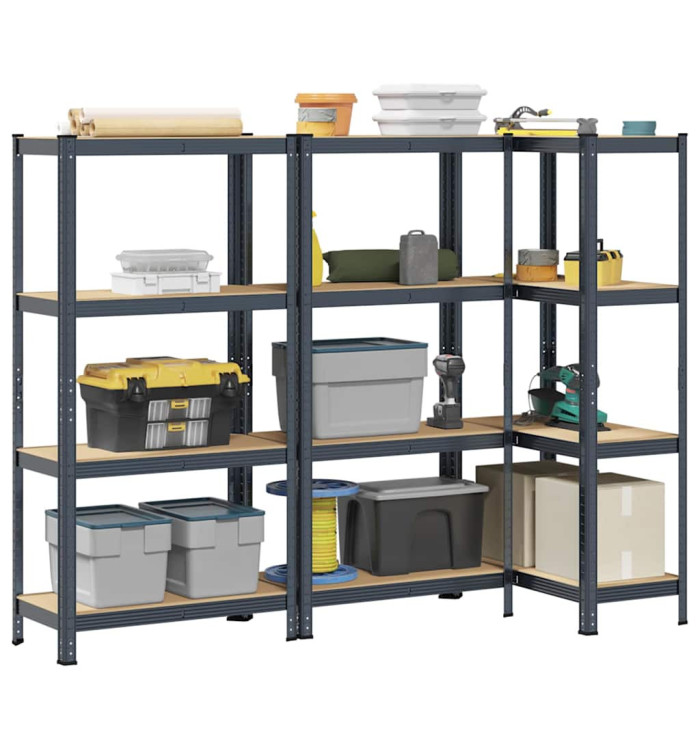 Étagères de rangement 4 niveaux 3 pcs acier bois d'ingénierie | Mobilier & Déco