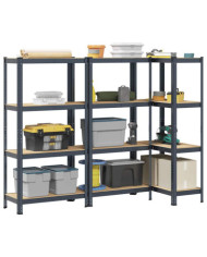 Étagères de rangement 4 niveaux 3 pcs acier bois d'ingénierie | Mobilier & Déco