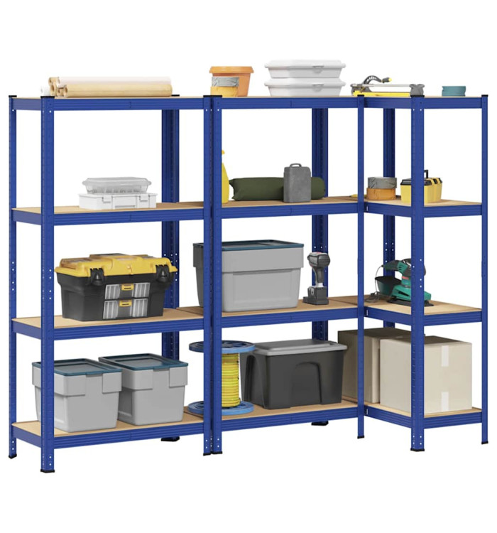 Étagères de rangement à 4 niveaux 3 pcs acier bois d'ingénierie | Mobilier & Déco