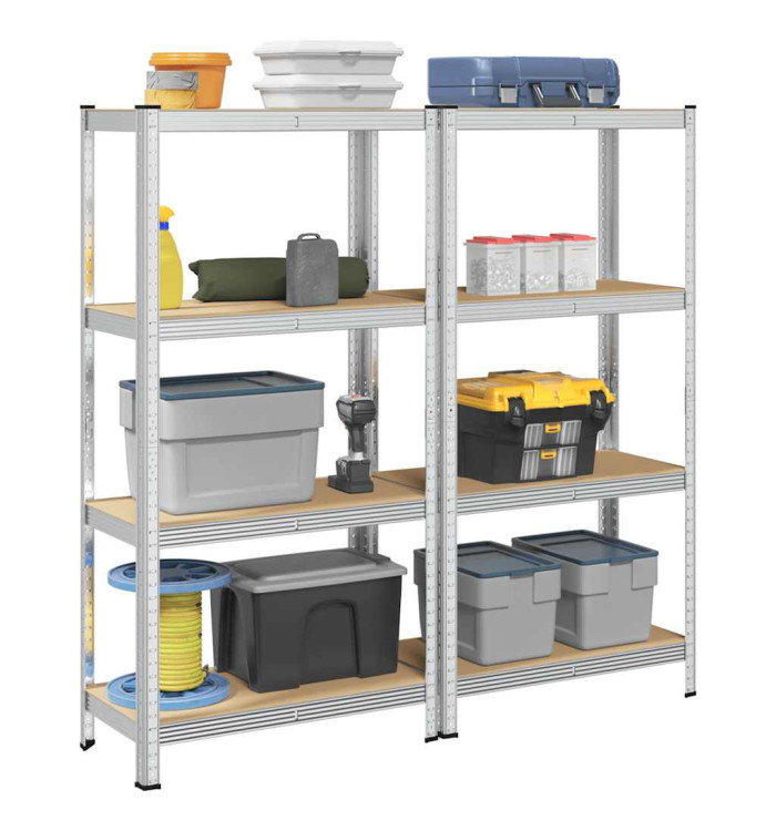 Étagères de rangement à 4 niveaux 2 pcs acier bois d'ingénierie | Mobilier & Déco