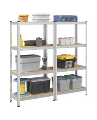 Étagères de rangement à 4 niveaux 2 pcs acier bois d'ingénierie | Mobilier & Déco