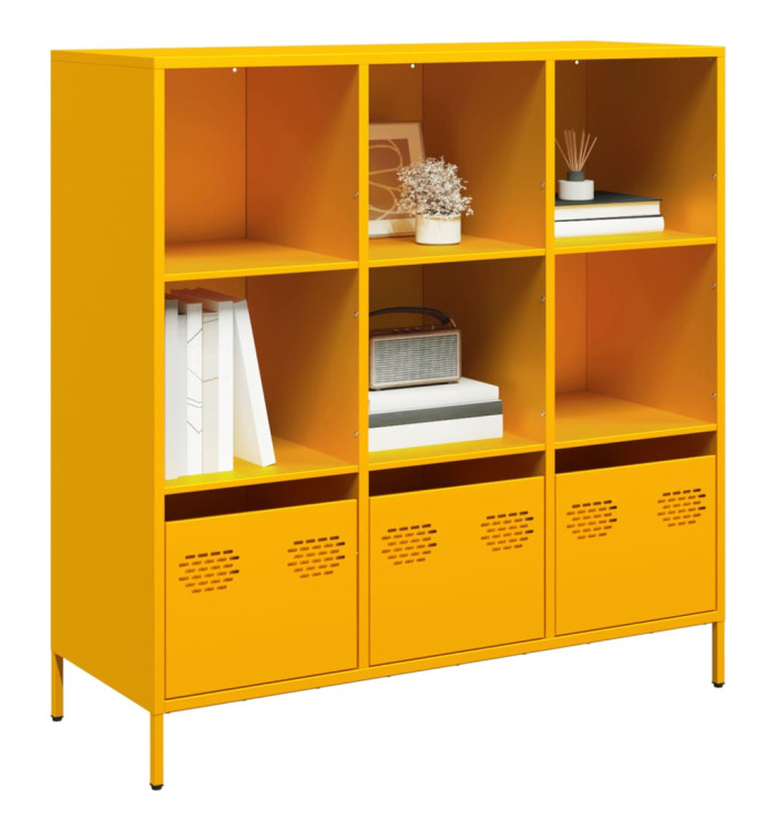 Buffet haut jaune moutarde 101,5x39x103,5 cm acier | Mobilier & Déco