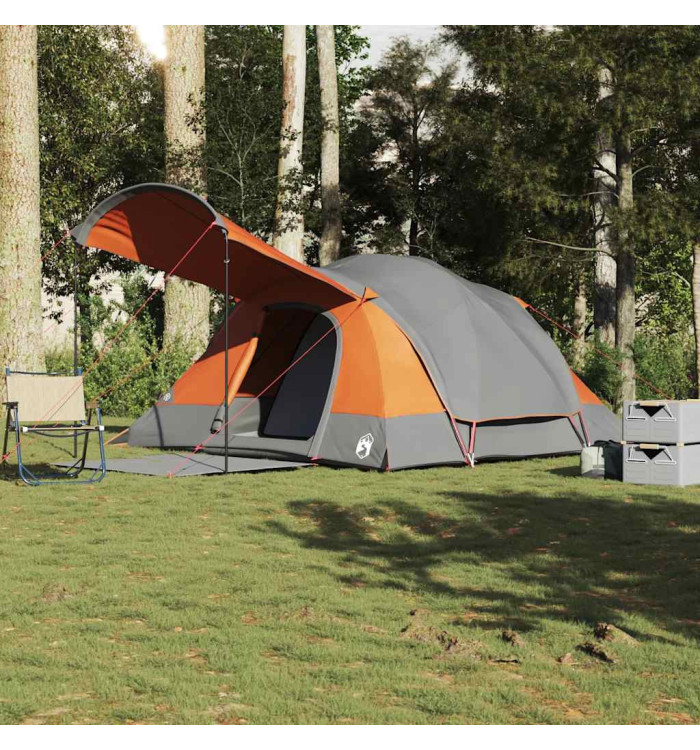 Tente familiale tunnel 8 personnes gris et orange imperméable | Mobilier & Déco