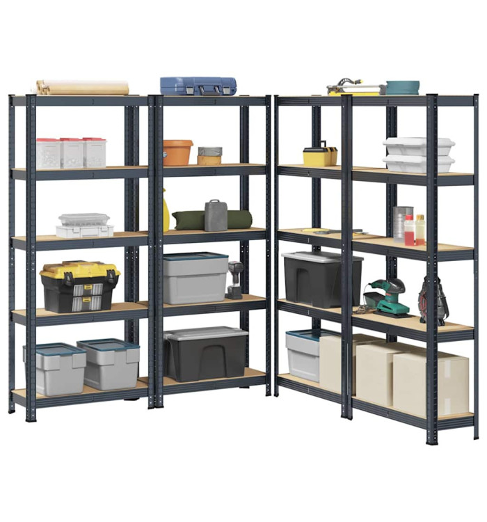 Étagères de rangement 5 niveaux 4 pcs acier bois d'ingénierie | Mobilier & Déco