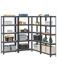 Étagères de rangement 5 niveaux 4 pcs acier bois d'ingénierie | Mobilier & Déco