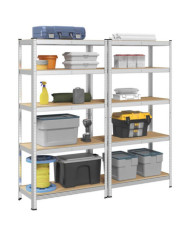 Étagère à 5 niveaux 2 pcs Argenté Acier et bois ingénierie | Mobilier & Déco
