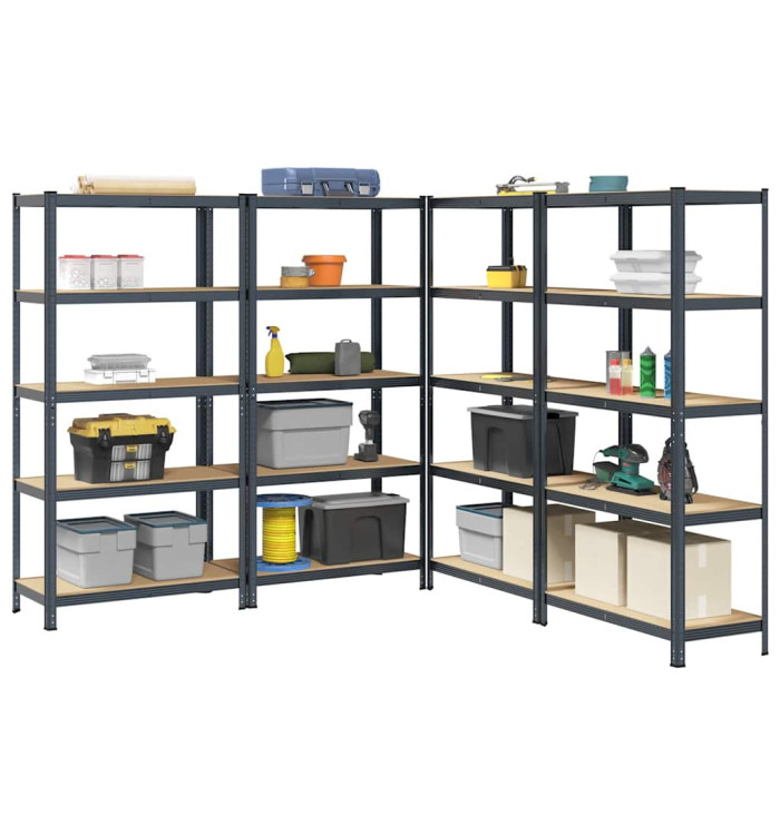 Étagères de rangement 5 niveaux 4 pcs acier bois d'ingénierie | Mobilier & Déco