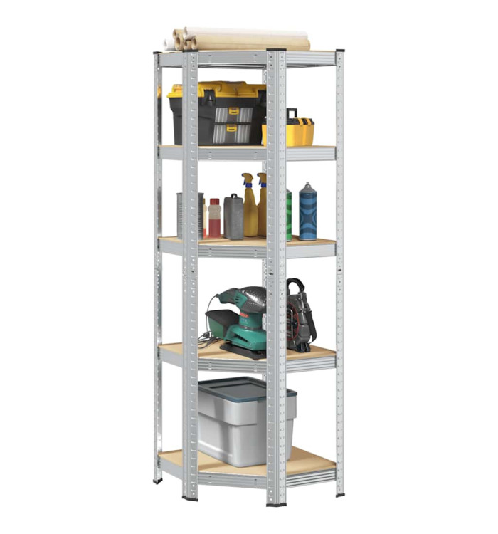 Étagère d'angle à 5 niveaux Argenté Acier et bois d'ingénierie | Mobilier & Déco