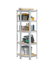 Étagère d'angle à 5 niveaux Argenté Acier et bois d'ingénierie | Mobilier & Déco