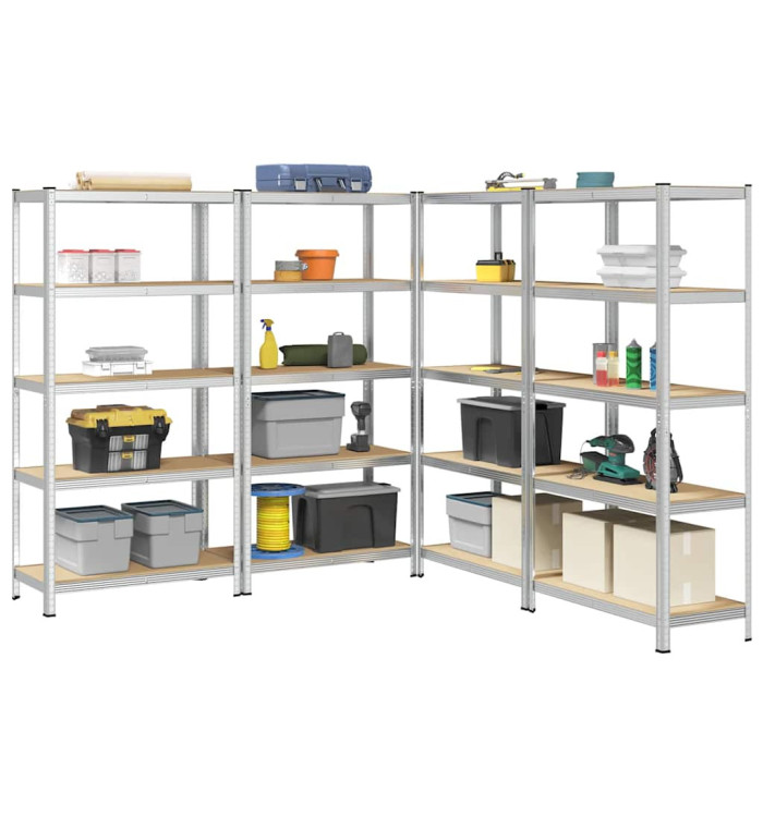 Étagères de rangement à 5 niveaux 4 pcs acier bois d'ingénierie | Mobilier & Déco