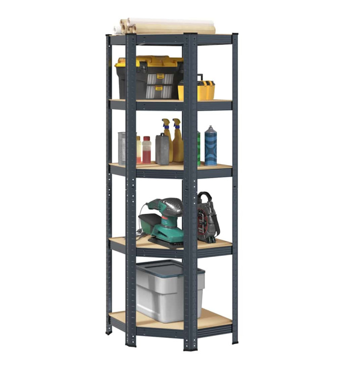 Étagère d'angle à 5 niveaux Anthracite Acier bois d'ingénierie | Mobilier & Déco