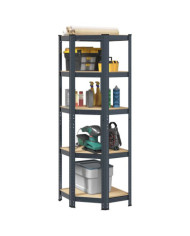 Étagère d'angle à 5 niveaux Anthracite Acier bois d'ingénierie | Mobilier & Déco