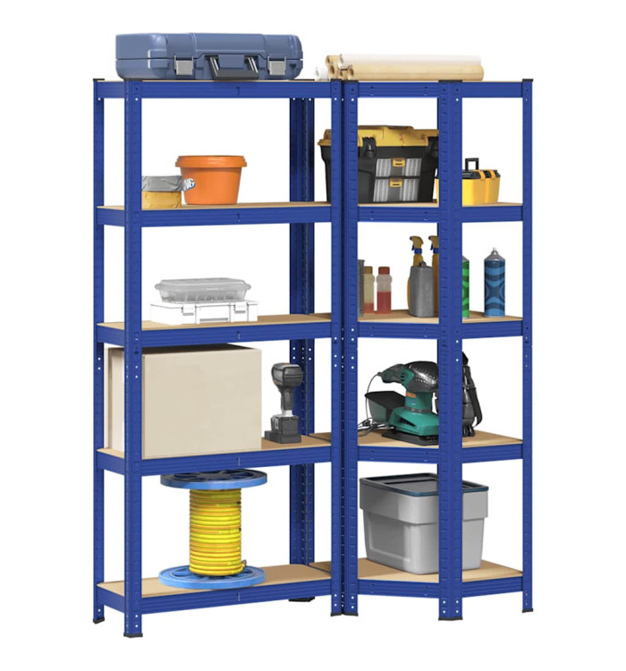 Ensemble d'étagères à 5 niveaux 2 pcs acier bois d'ingénierie | Mobilier & Déco