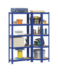 Ensemble d'étagères à 5 niveaux 2 pcs acier bois d'ingénierie | Mobilier & Déco