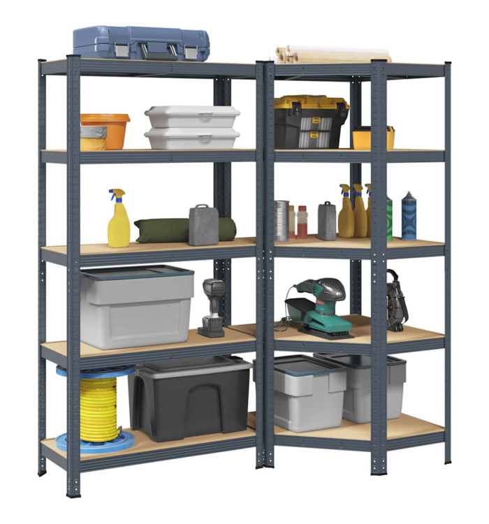 Ensemble d'étagères à 5 niveaux 2 pcs acier bois d'ingénierie | Mobilier & Déco