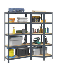 Ensemble d'étagères à 5 niveaux 2 pcs acier bois d'ingénierie | Mobilier & Déco