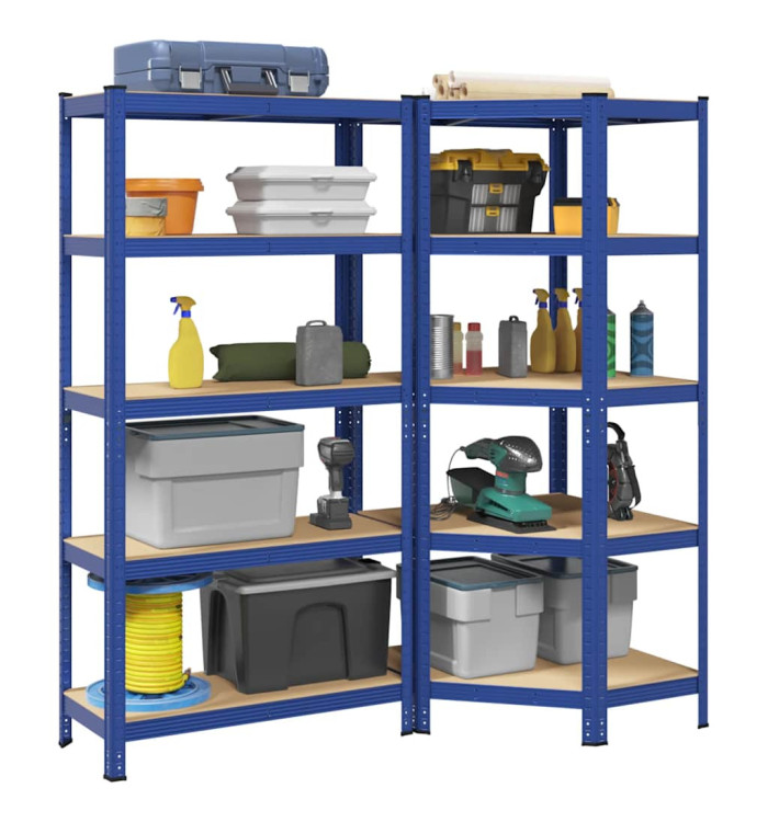 Ensemble d'étagères à 5 niveaux 2 pcs acier bois d'ingénierie | Mobilier & Déco