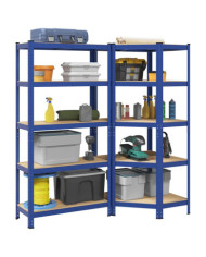 Ensemble d'étagères à 5 niveaux 2 pcs acier bois d'ingénierie | Mobilier & Déco