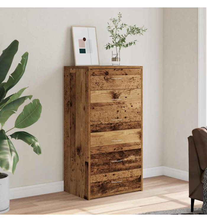 Buffet avec 6 tiroirs vieux bois 50x34x96 cm bois d'ingénierie | Mobilier & Déco