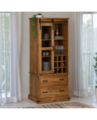 Armoire à vin HALDEN avec casiers à vin porte coulissante pin | Mobilier & Déco