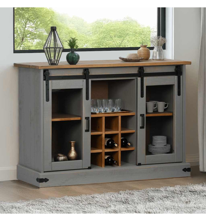 Buffet HALDEN 2 portes coulissantes gris 112x40x80 cm | Mobilier & Déco