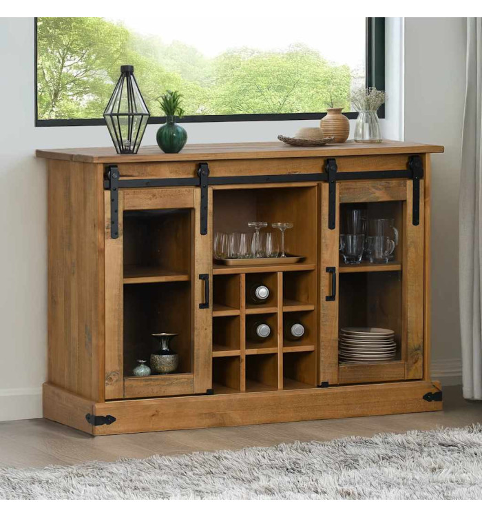 Buffet HALDEN 2 portes coulissantes 112x40x80 cm bois massif | Mobilier & Déco