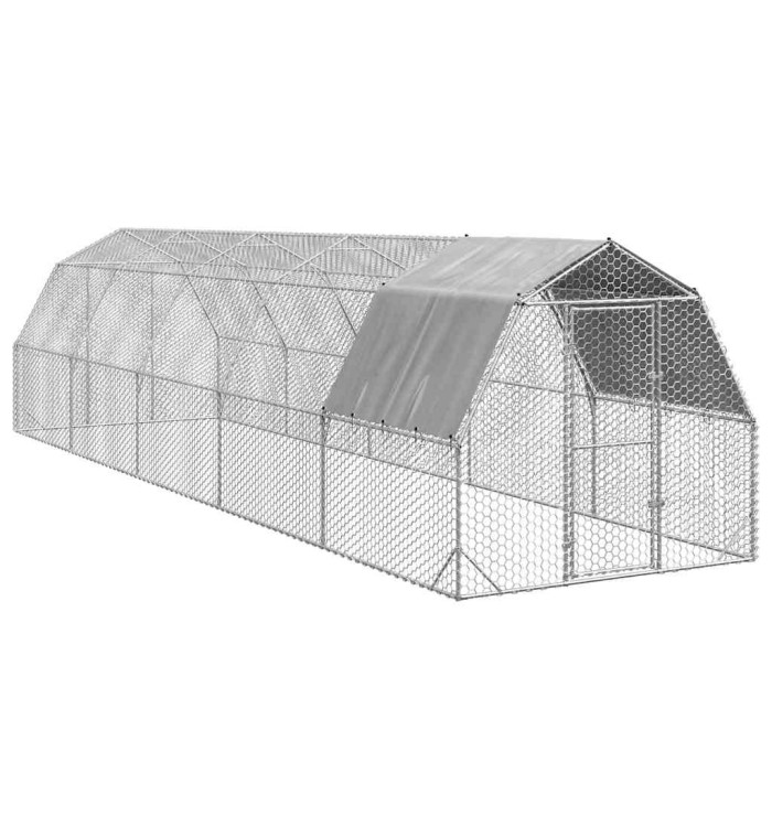 Poulailler avec toit 2,5x10x2,25 m acier galvanisé | Mobilier & Déco