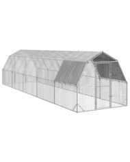 Poulailler avec toit 2,5x10x2,25 m acier galvanisé | Mobilier & Déco