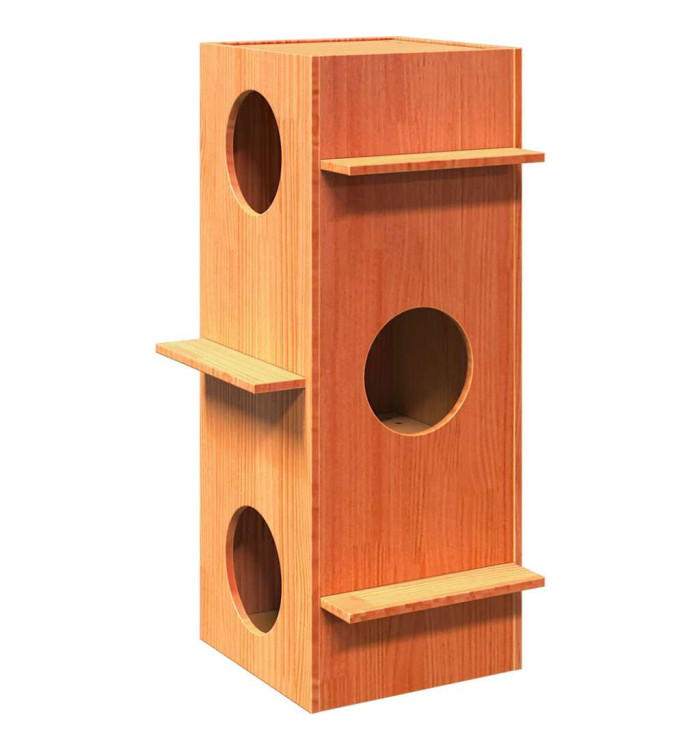 Maison pour chat cire marron 43x43x90 cm bois de pin massif | Mobilier & Déco