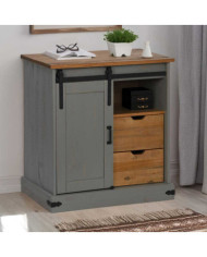 Buffet HALDEN porte coulissante gris 80x40x80 cm bois massif | Mobilier & Déco