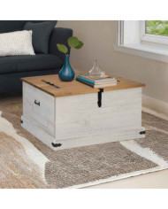 Coffre de rangement HALDEN blanc 91x91x47 cm bois massif pin | Mobilier & Déco
