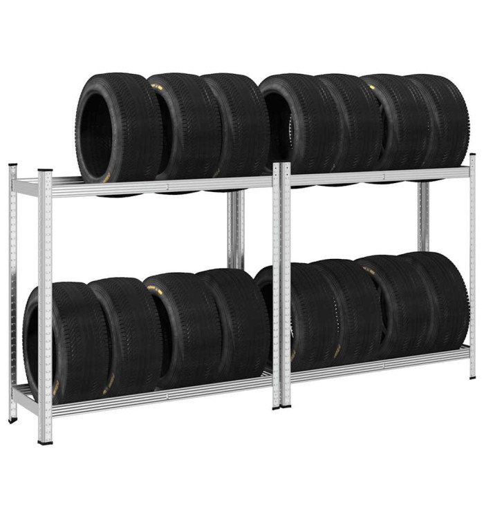 Étagères à pneus à 2 niveaux 2 pcs argenté 110x40x109 cm acier | Mobilier & Déco