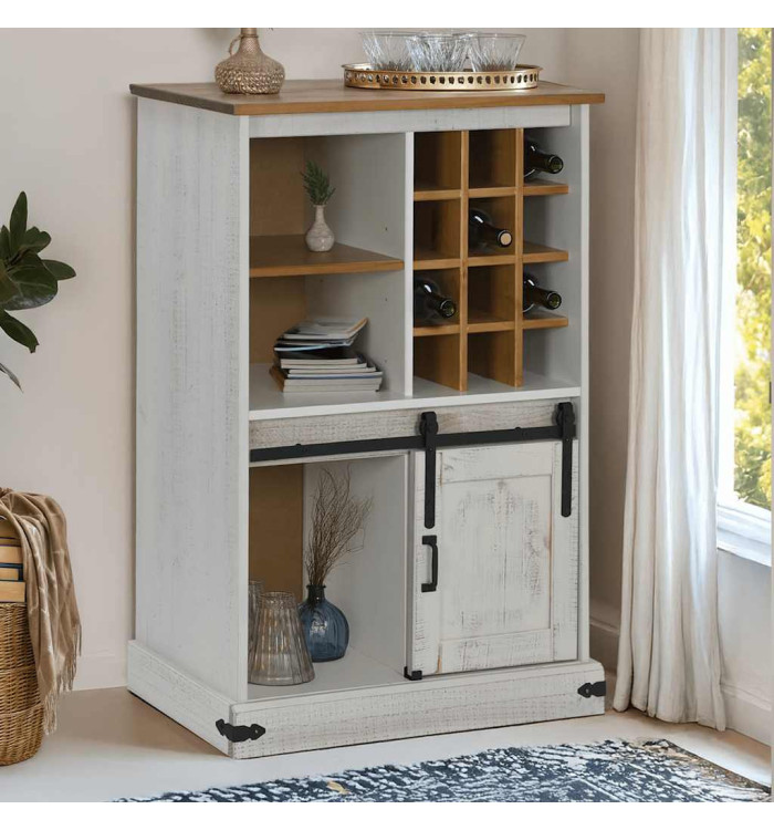 Armoire à vin HALDEN casiers à vin porte coulissante blanc pin | Mobilier & Déco