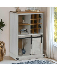 Armoire à vin HALDEN casiers à vin porte coulissante blanc pin | Mobilier & Déco